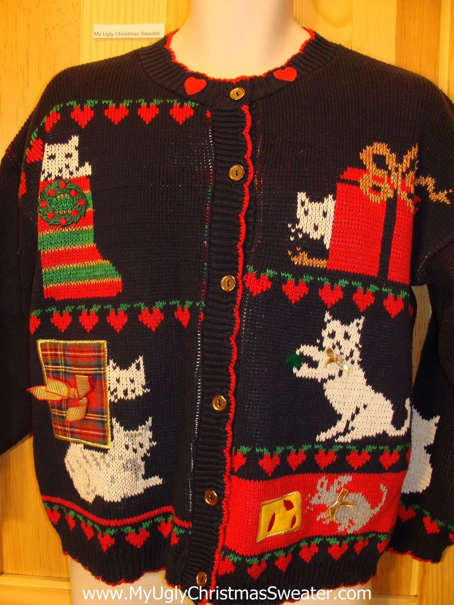 80s Two Sided Cat Themed Funny Ugly Sweater