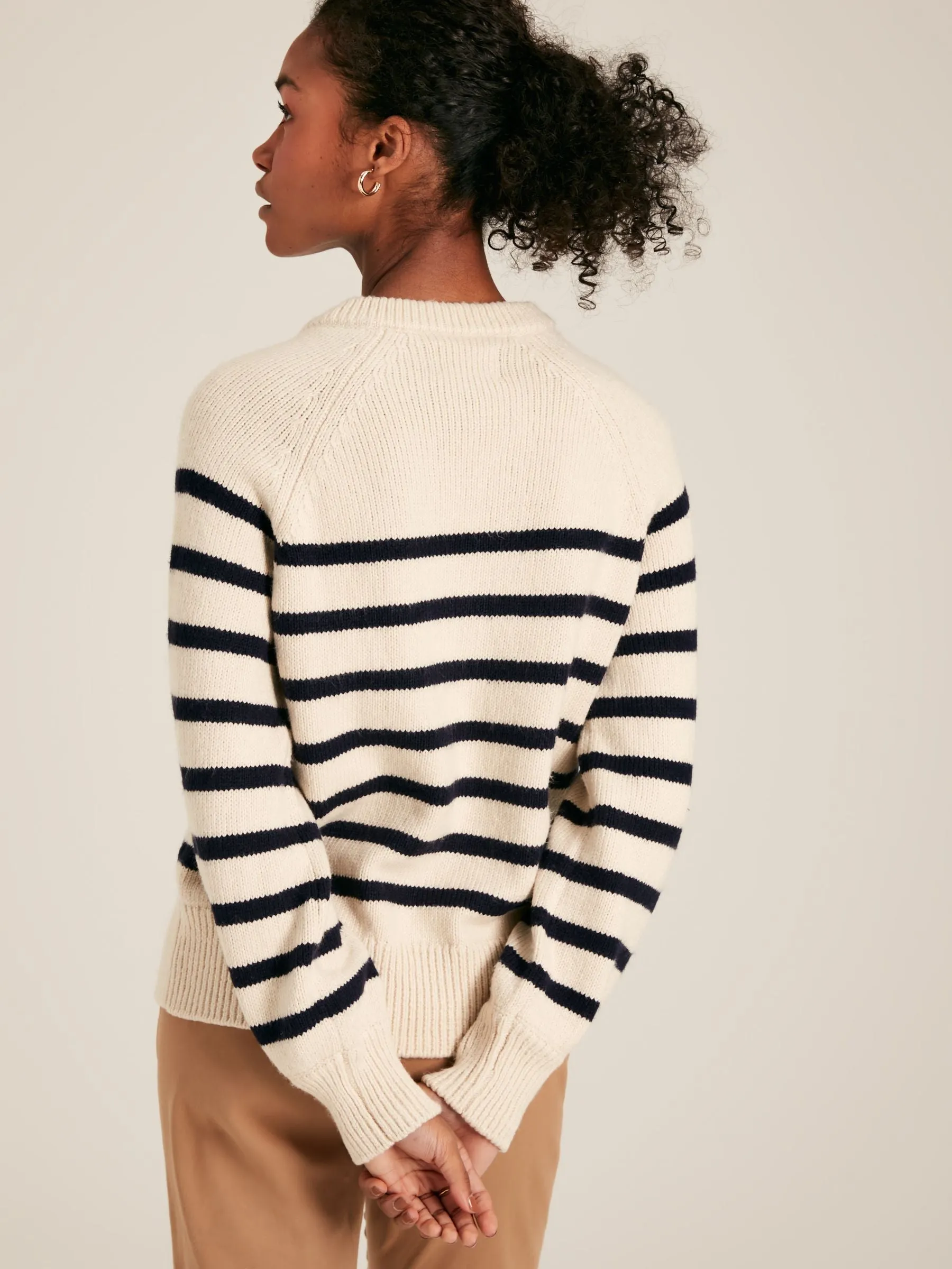 Agnes Cream & Navy Striped Button Neck Jumper