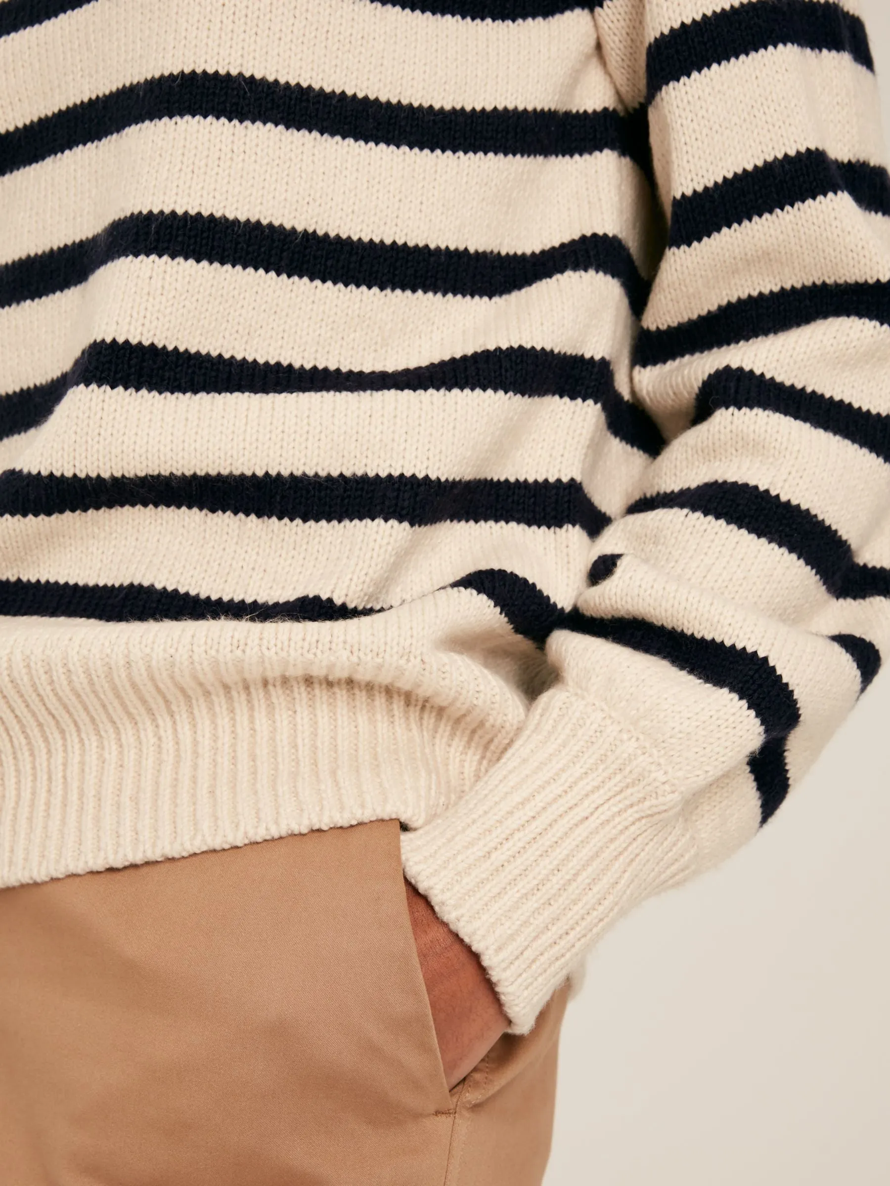 Agnes Cream & Navy Striped Button Neck Jumper