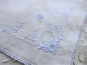 BEAUTIFUL Appenzell Vintage Hanky, Baby Blue Embroidery, Hankie, Vintage Handkerchief ,Fine Embroidery Work ,Wedding Bridal Hankie, Bridesmaid Special Hanky, Something Blue