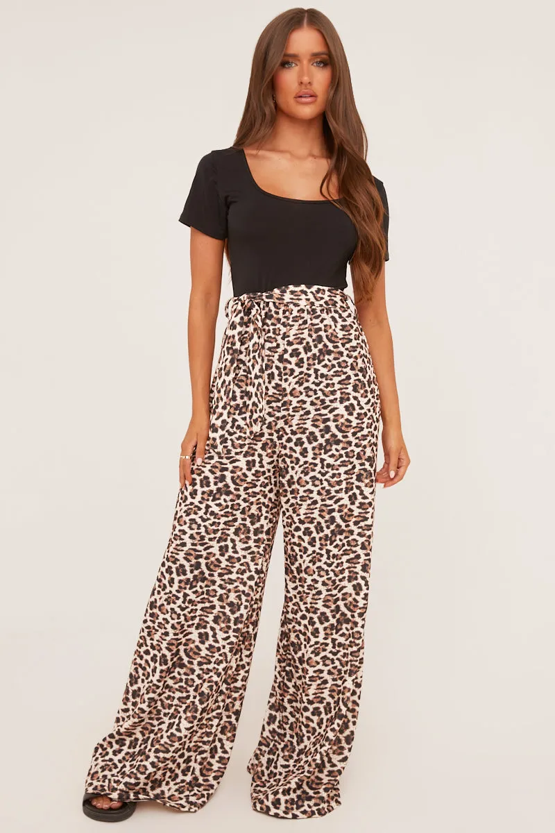 Black Leopard Print Round Neck Jumpsuit - Lewis