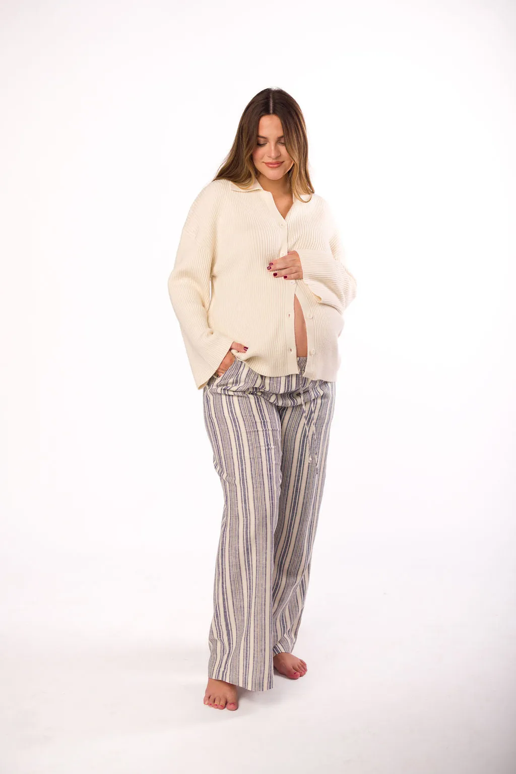 Carson Button Front Cardigan with Collar in Cream