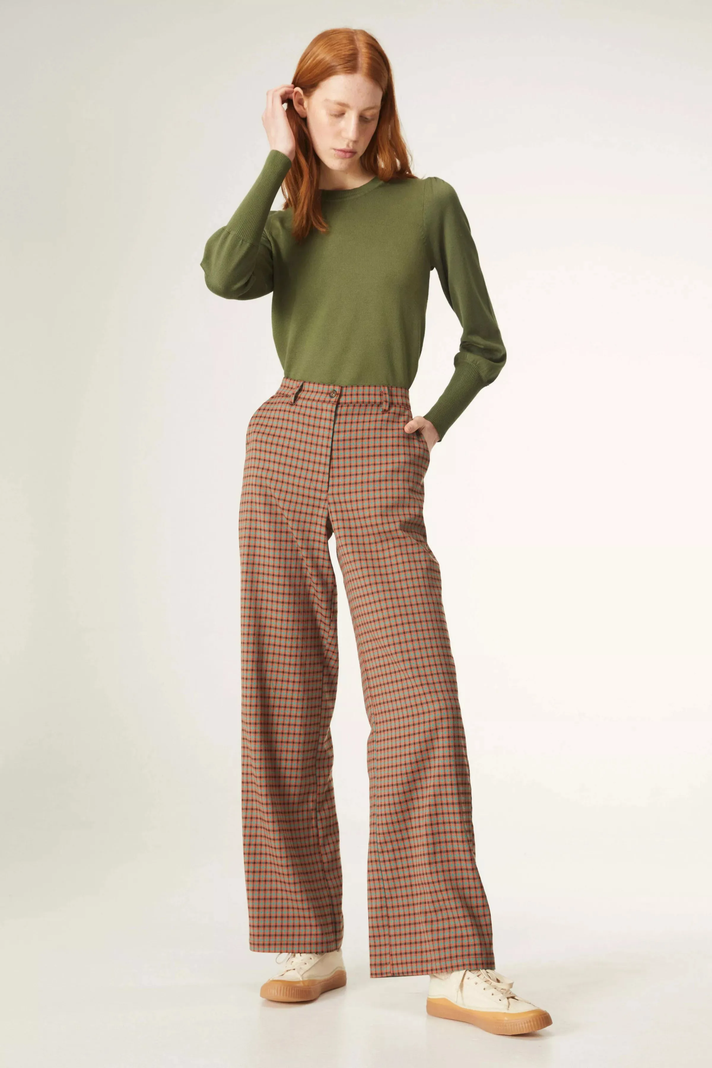 Compania Fantastica Micro Check Print Wide Leg Trousers