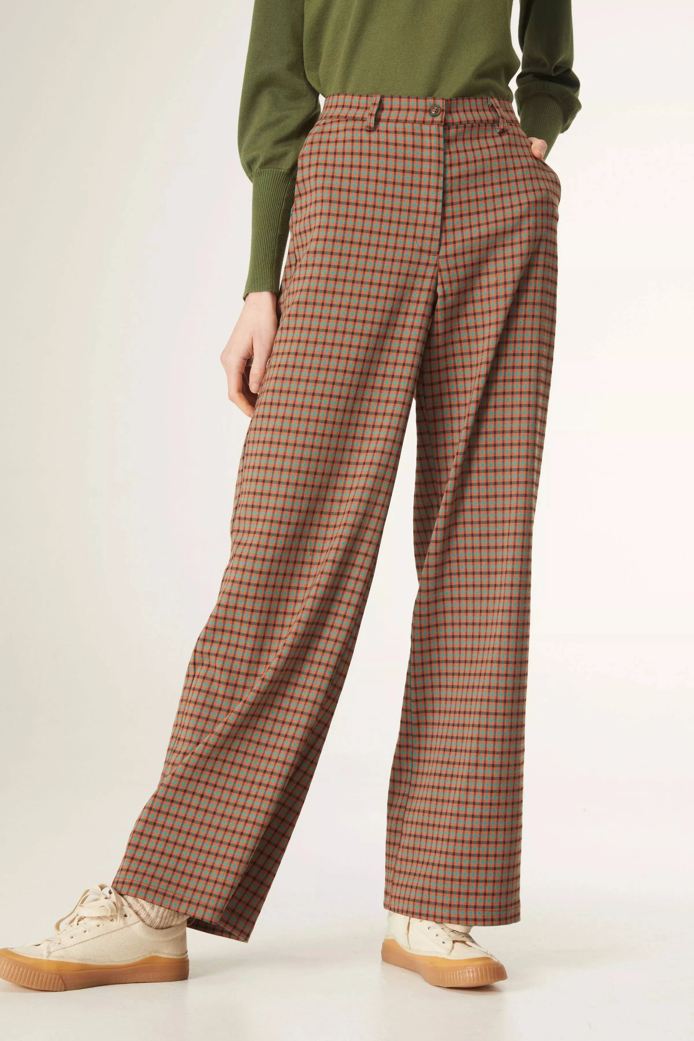 Compania Fantastica Micro Check Print Wide Leg Trousers