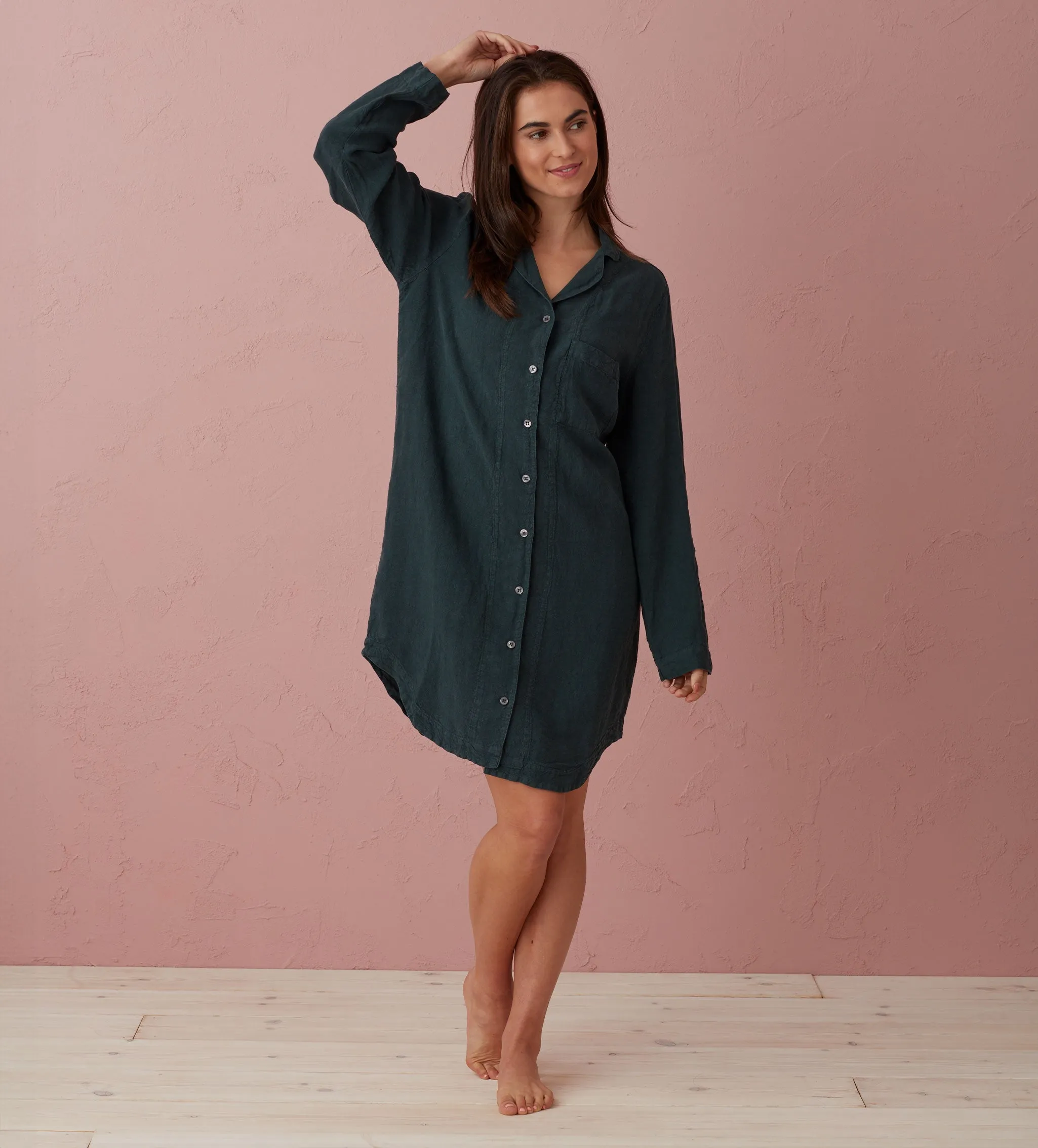 Darkest Spruce 100% Linen Nightwear