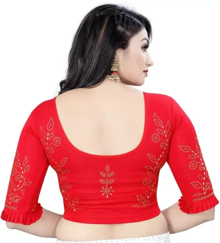 Elegant Red Color Ready To Wear Stretchable Blouse