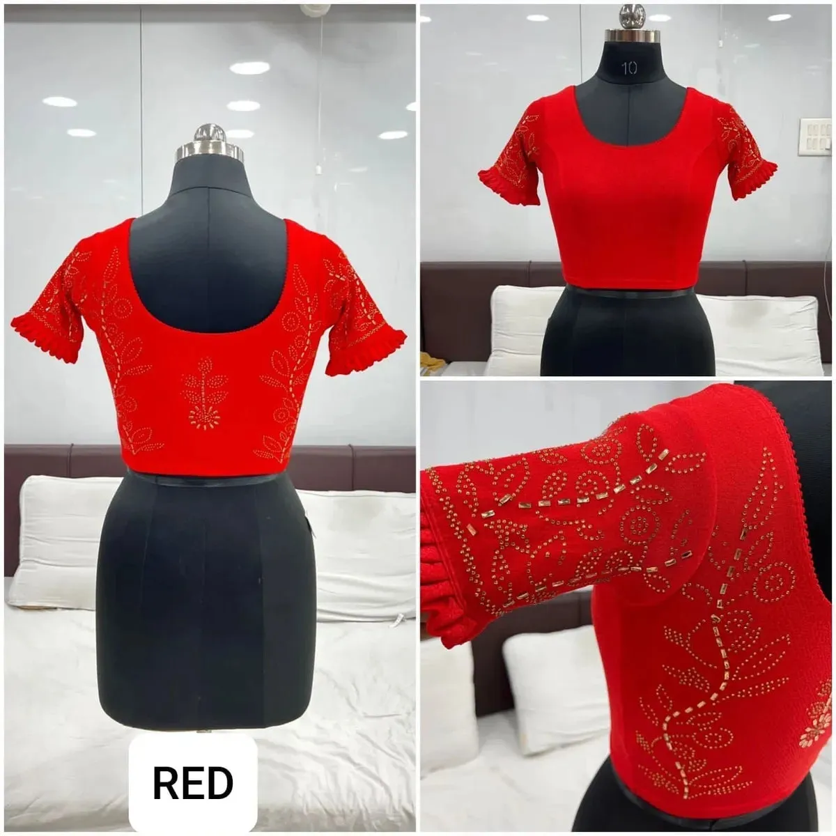 Elegant Red Color Ready To Wear Stretchable Blouse