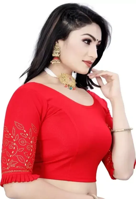 Elegant Red Color Ready To Wear Stretchable Blouse