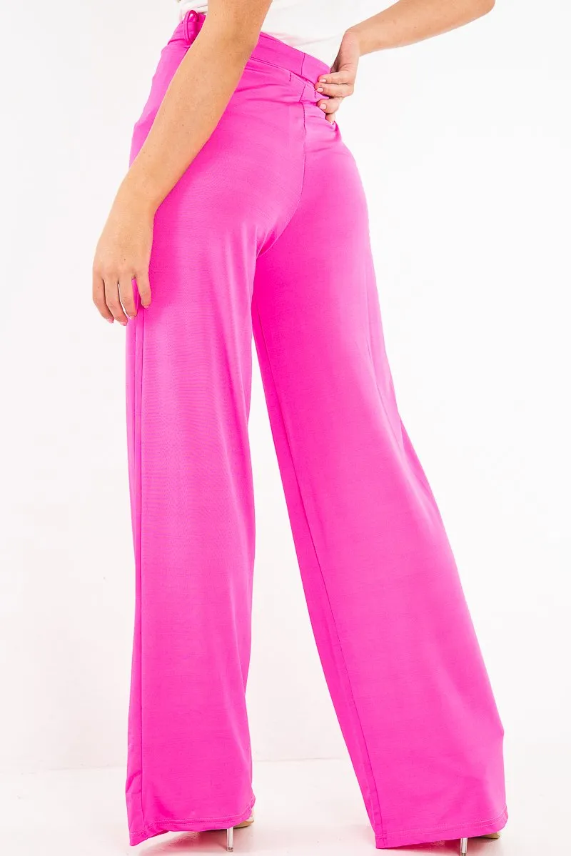 Fuchsia Slinky Tie Detail Wide Leg Trousers - Jenelle