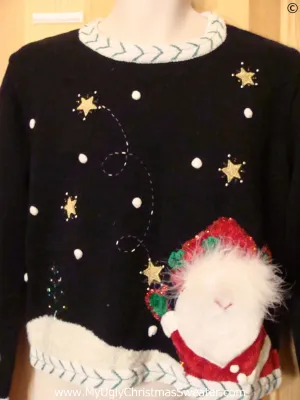 Furry Santa Black Tacky Christmas Sweater