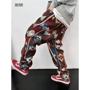 Geometric Pattern Casual Pants - Ethnic Style Jacquard Cargo Trousers