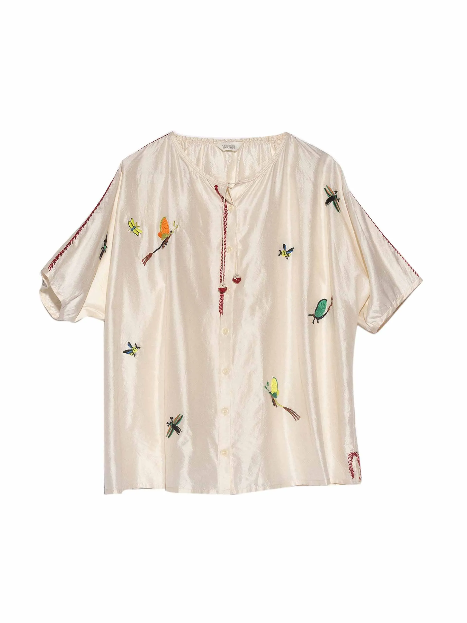 Hand embroidered may flies silk shirt