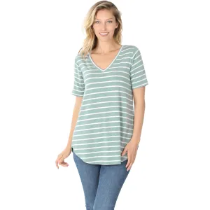 Jill Stripe V Neck Short Sleeve Top