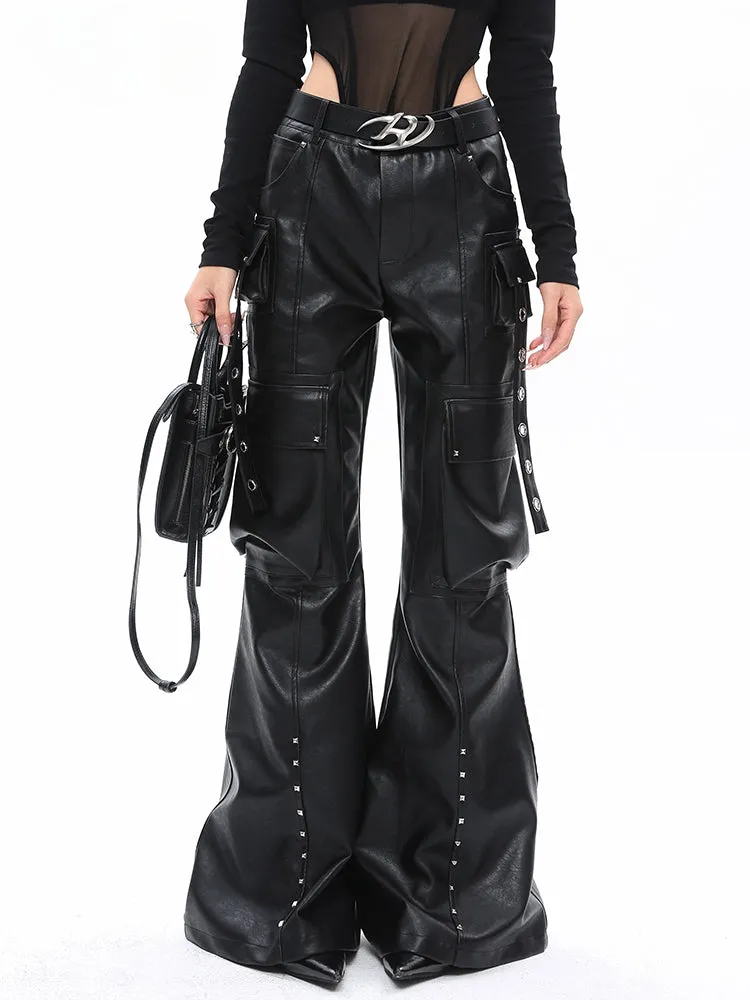 Lautaro Leather for Cargo Soft Black Baggy PU Pants Women