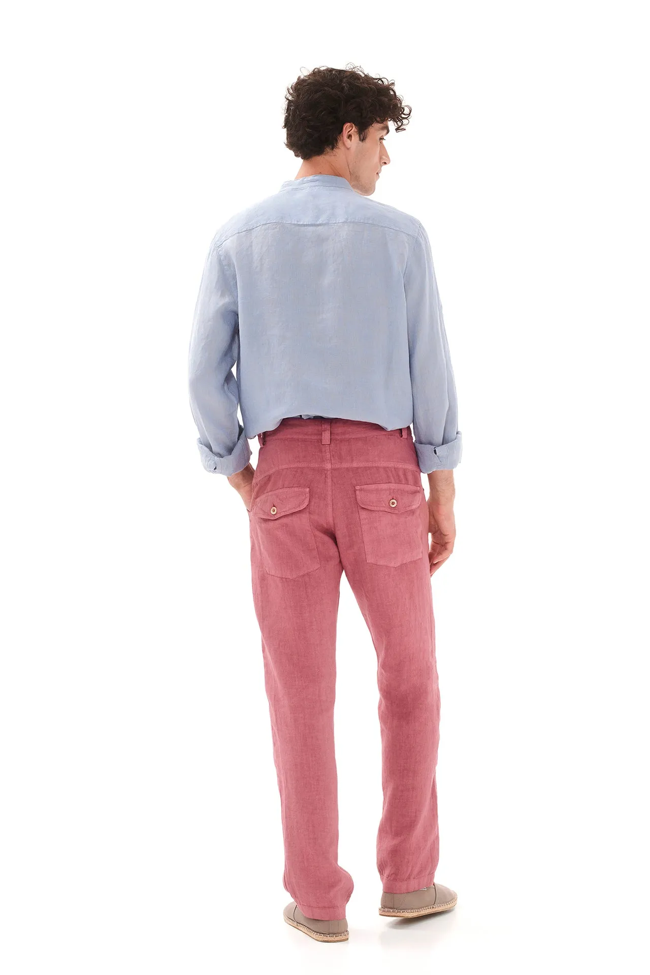 Linen Pants With Back Cargo Pockets