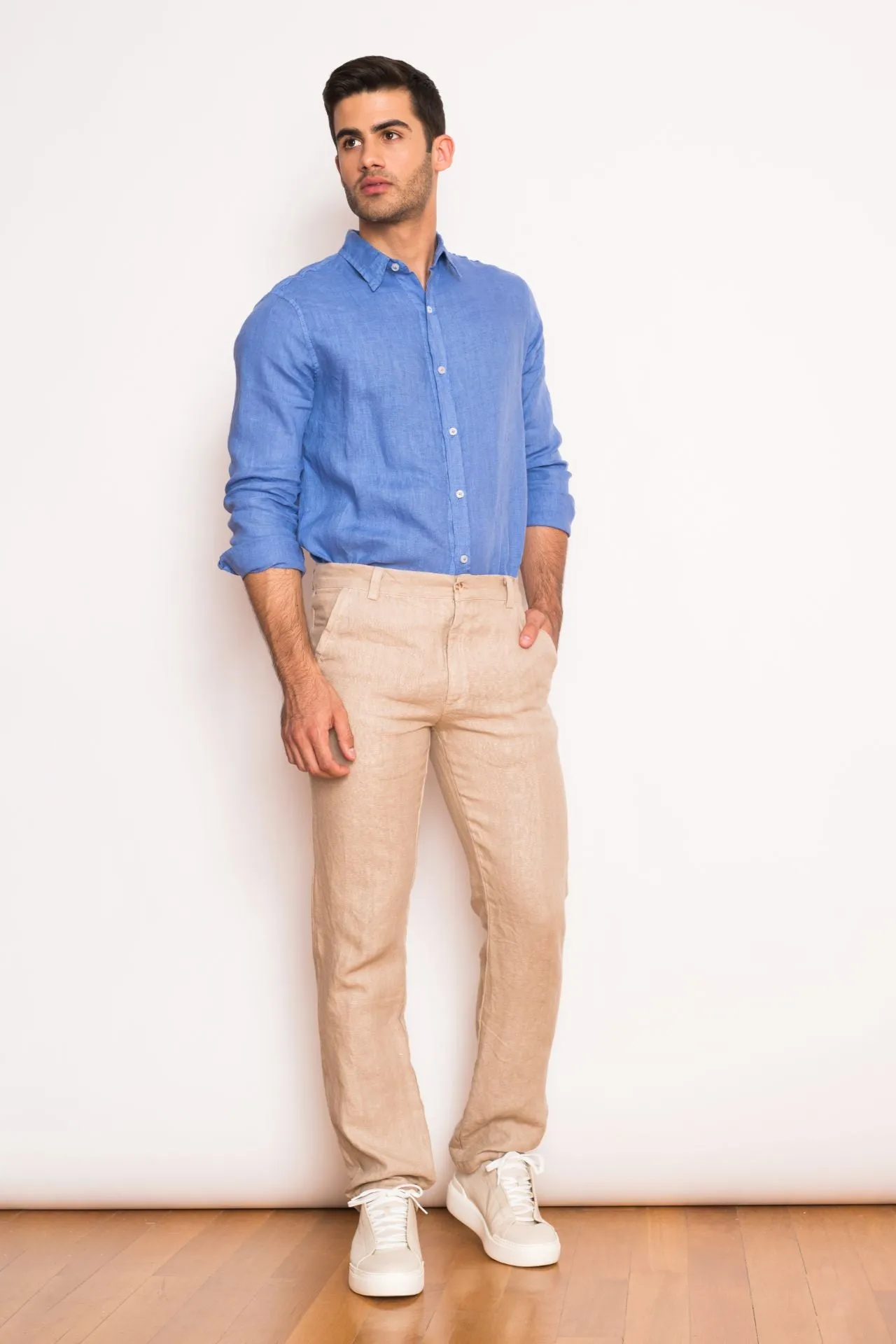 Linen Pants With Back Cargo Pockets