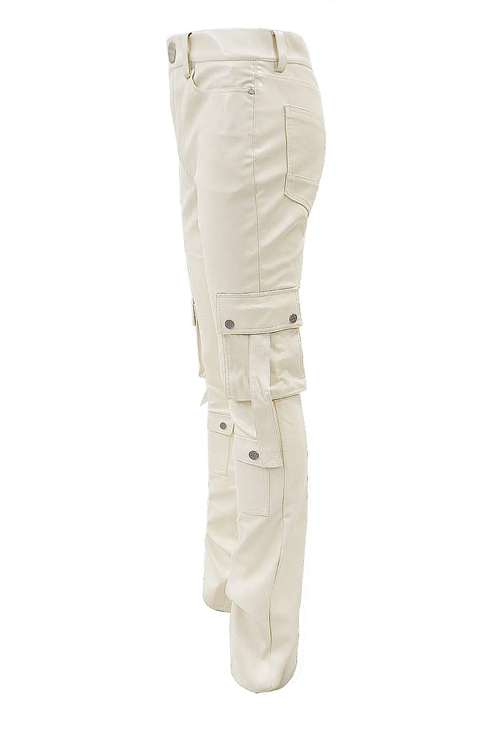 Men's PU Leather Cargo Stacked Pants