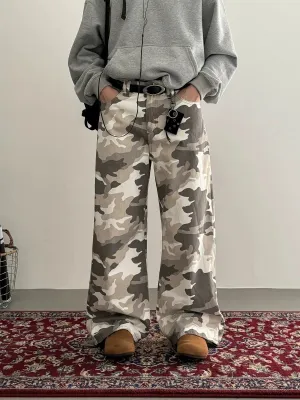 Nine Camo Print Straight Leg Cargo Pants