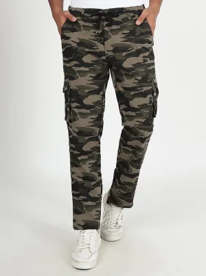 Olive Green Printed Slim Fit Cargo Pant | JadeBlue