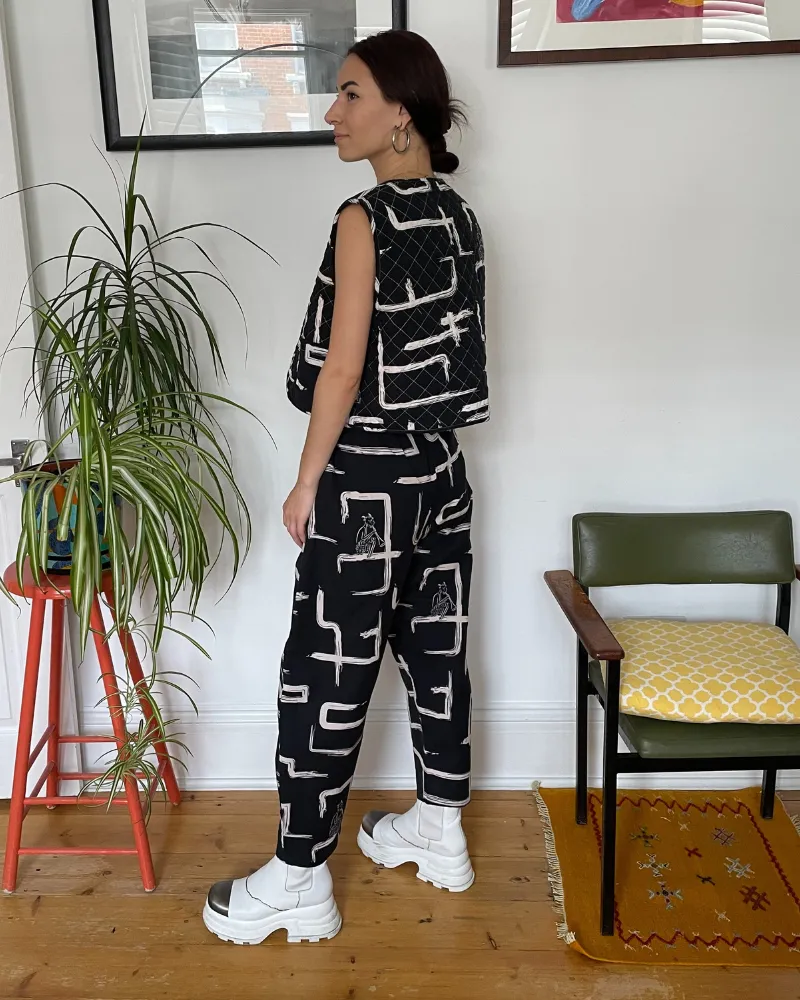 Organic Cotton & Linen Black & White Balloon Trousers