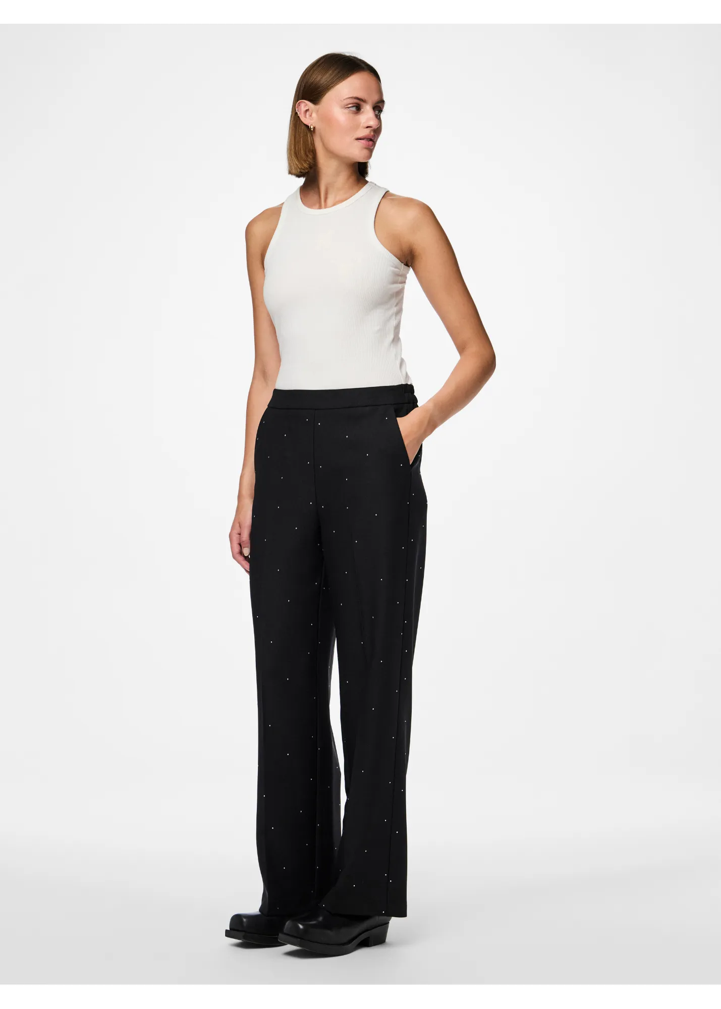 Pieces - Wide Leg Trousers with Rhinestones