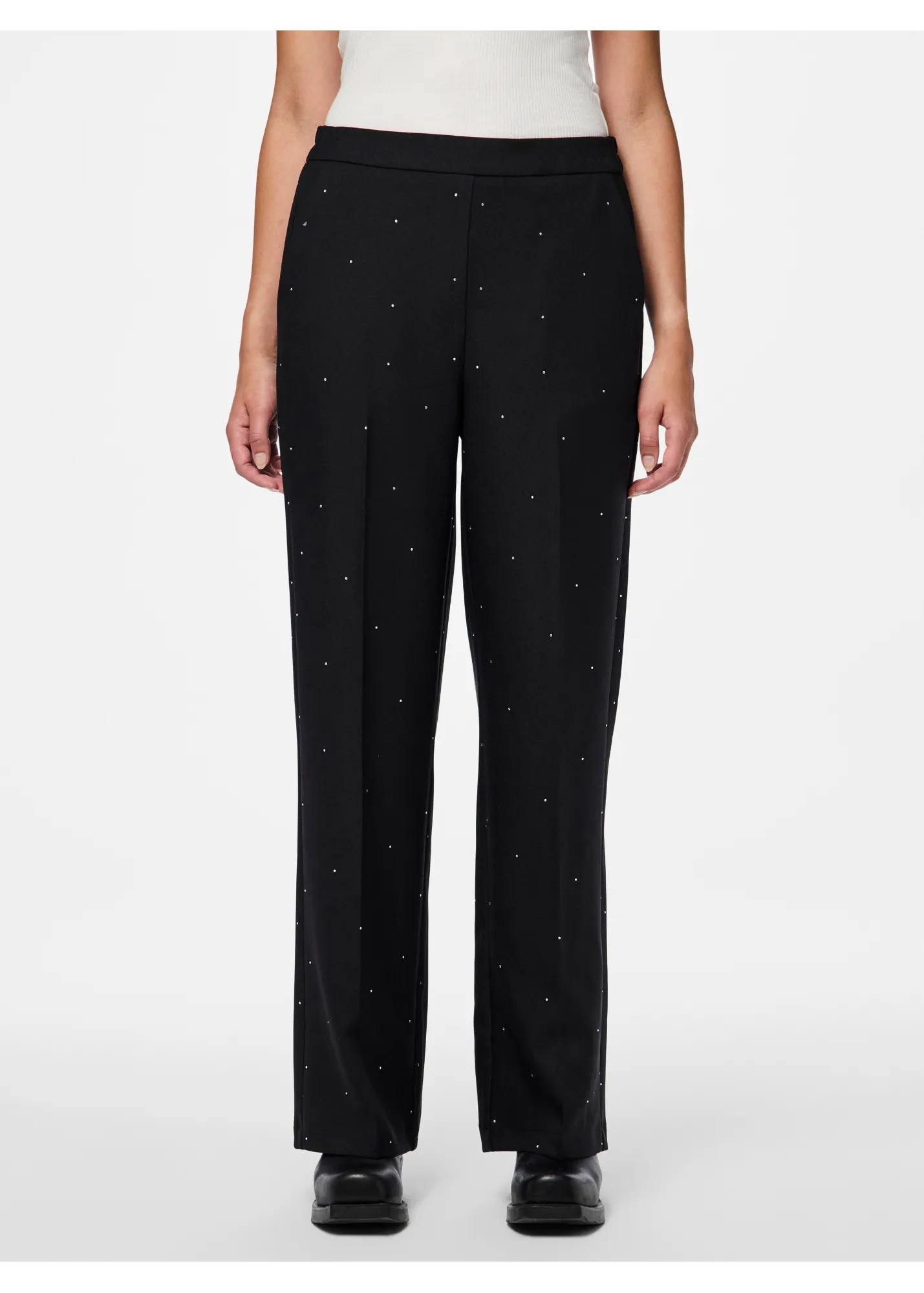 Pieces - Wide Leg Trousers with Rhinestones