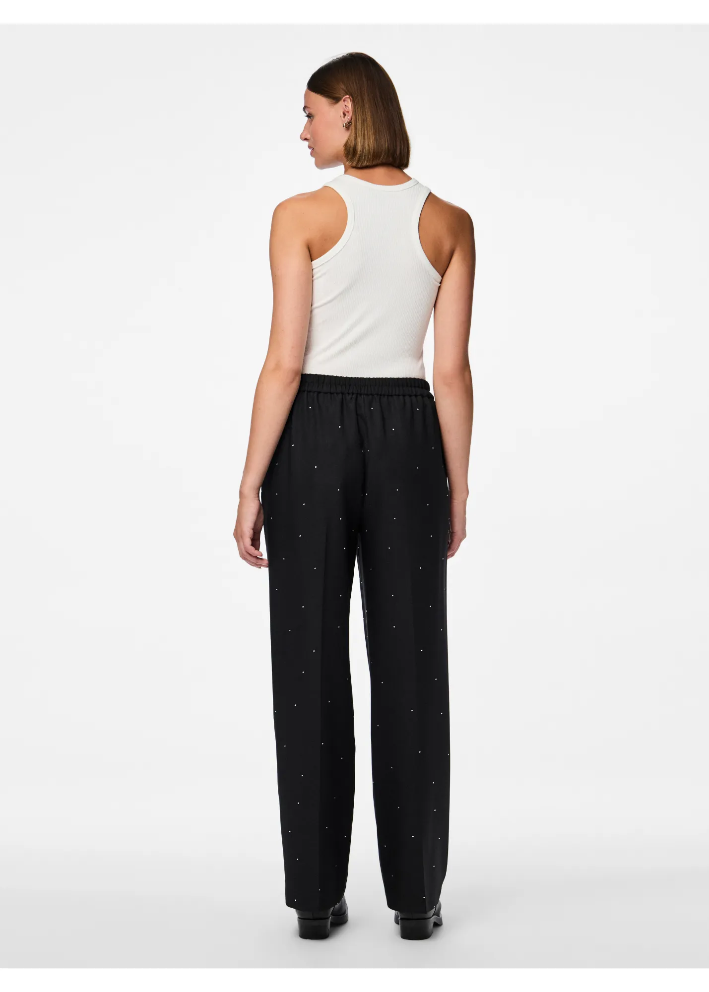 Pieces - Wide Leg Trousers with Rhinestones