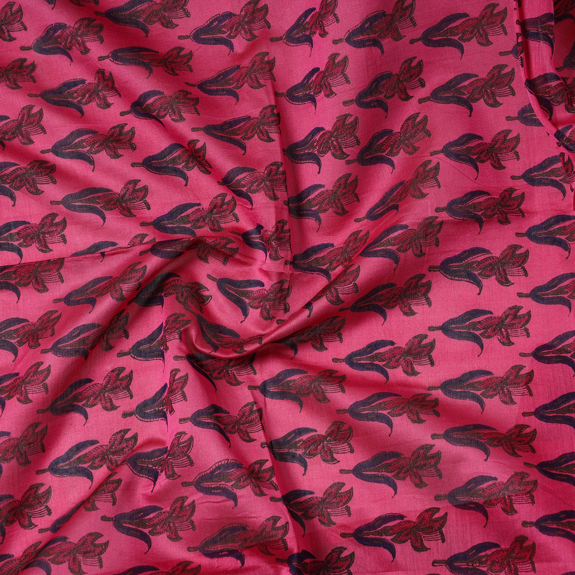 Pink - Sanganeri Block Printed Chanderi Silk Precut Fabric (1 meter) 67