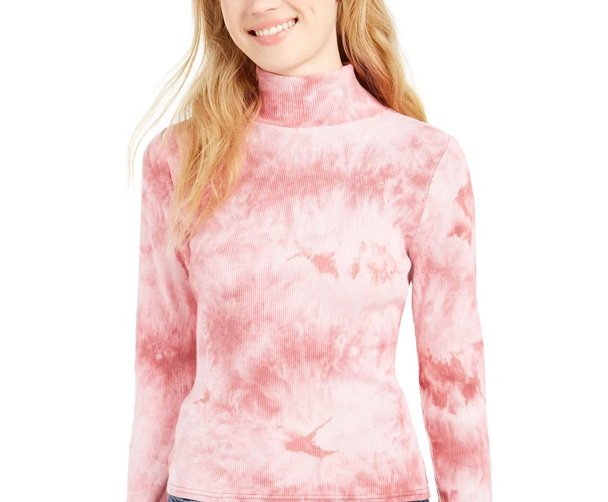 Planet Gold Women's Juniors' Tie-Dye Mock Neck Top Pink Size Extra Large