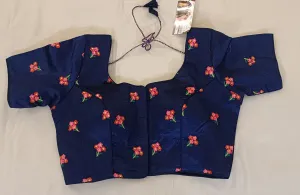 Pleasing Navy Blue Color Ready To Wear Designer Blouse With Embroidery Work