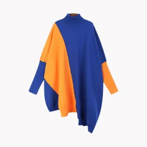 Pre Order:  Color-block Irregular Oversized Knit Sweater