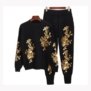 Pre Order:  Floral Sequins Top   Trouser Set