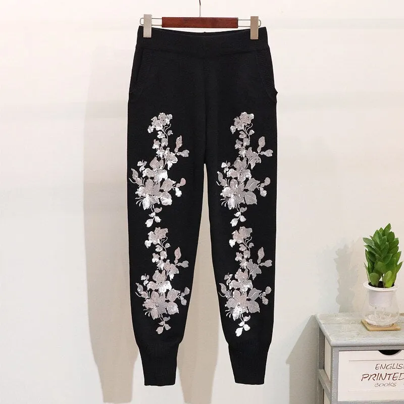 Pre Order:  Floral Sequins Top   Trouser Set