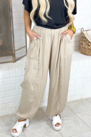 Pumice Satin Cargo Pants *Final Sale*