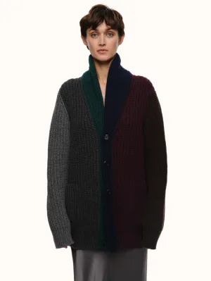 Quinn Cardigan in Italian Recycled Cashmere Wool - Dark Multi