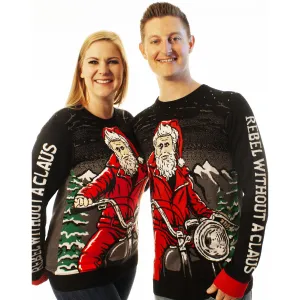 Rebel Without a Claus | Ugly Christmas Sweater For Men & Women | Unisex Sizing