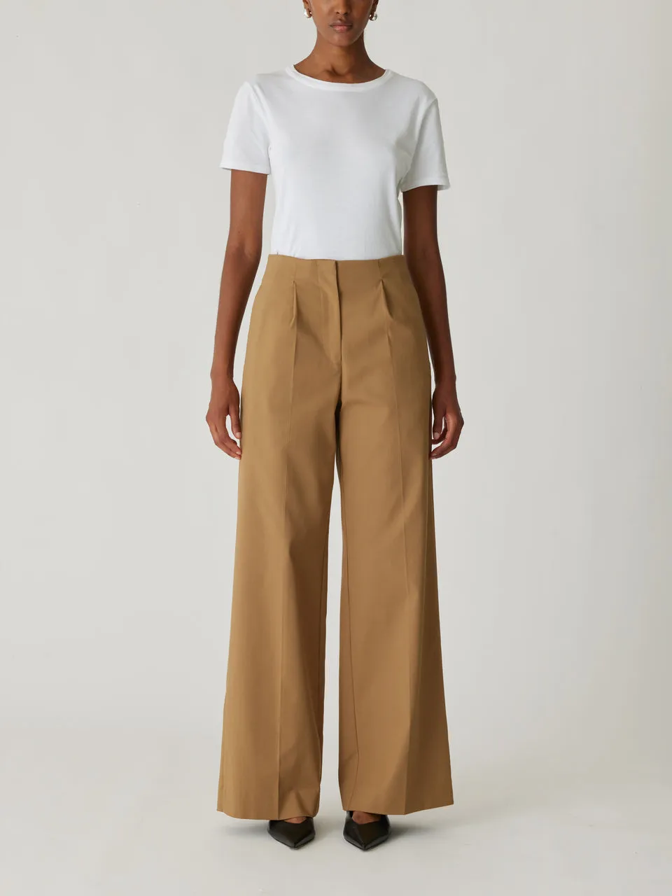 Refined Sateen Wide Leg Cotton Trouser