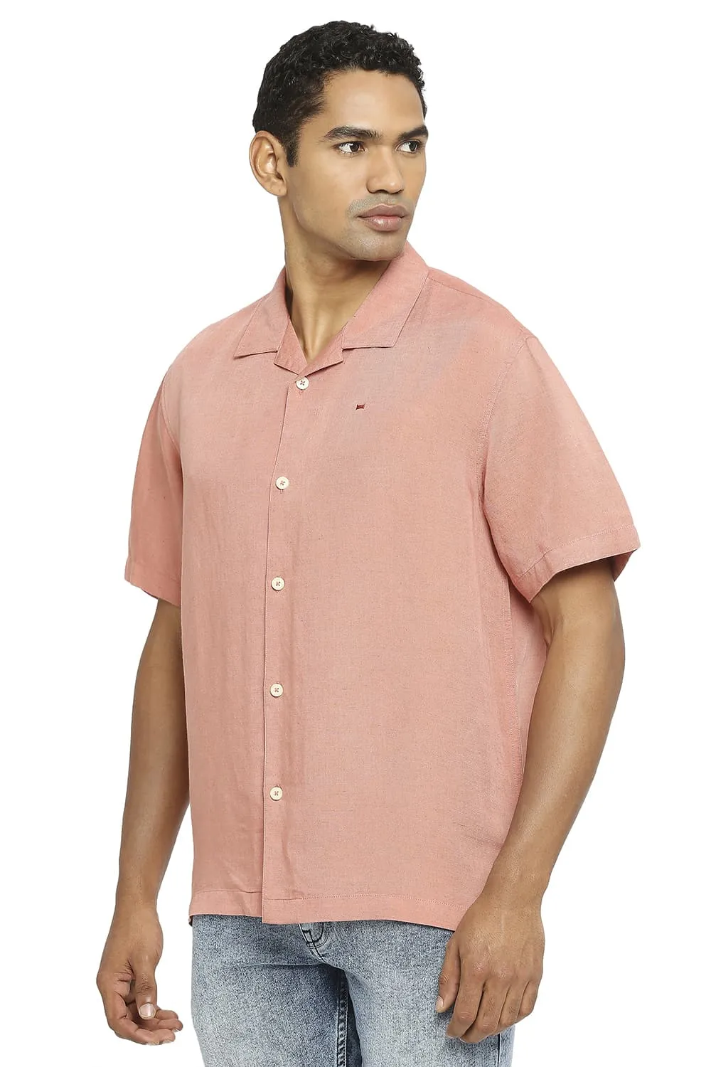 Relaxed Fit Linen Viscose Halfsleeves Shirt