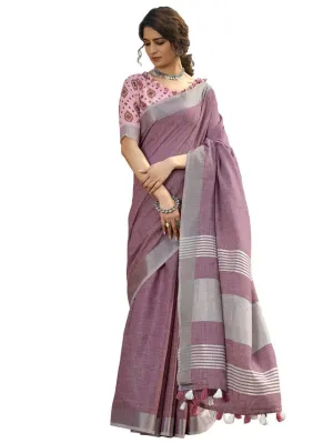 Satrani Women's Woven Cotton Saree (2912S344N_Light Pink)