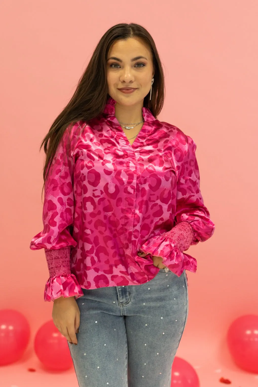 Smitten in Satin Leopard Pink Top