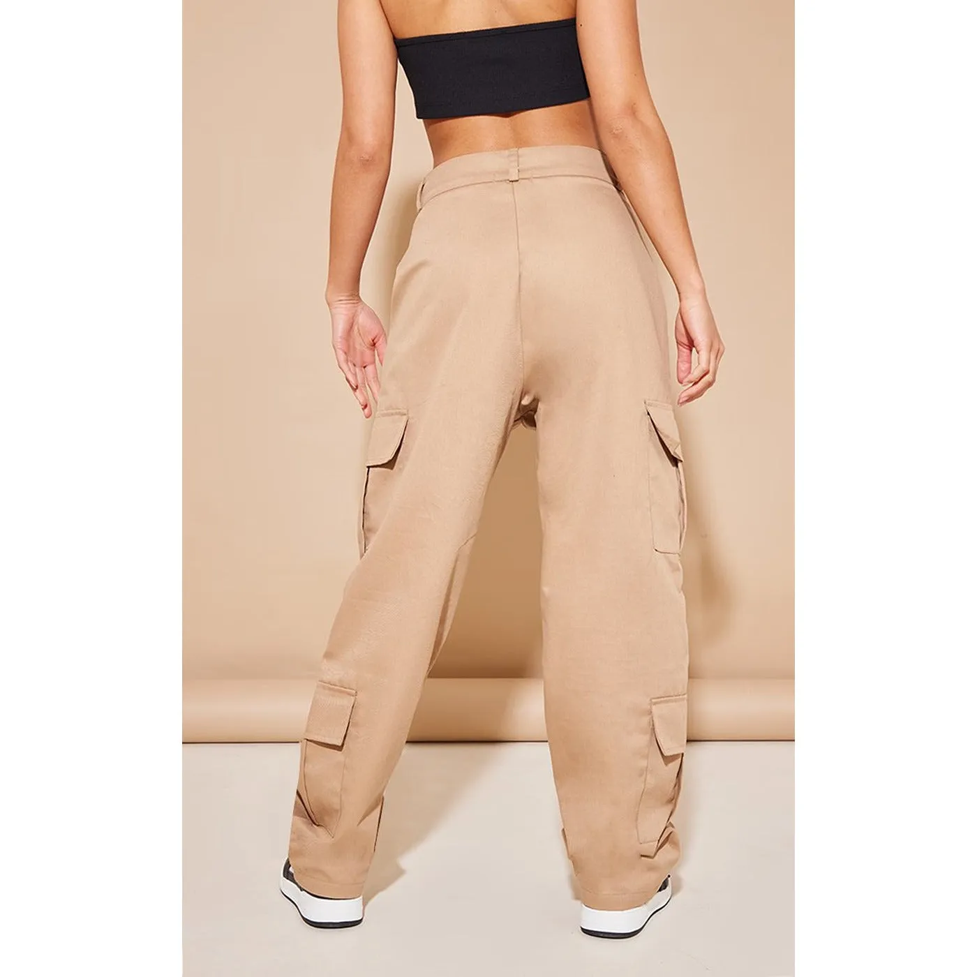 Stone Pocket Detail Wide Leg Cargo Trousers