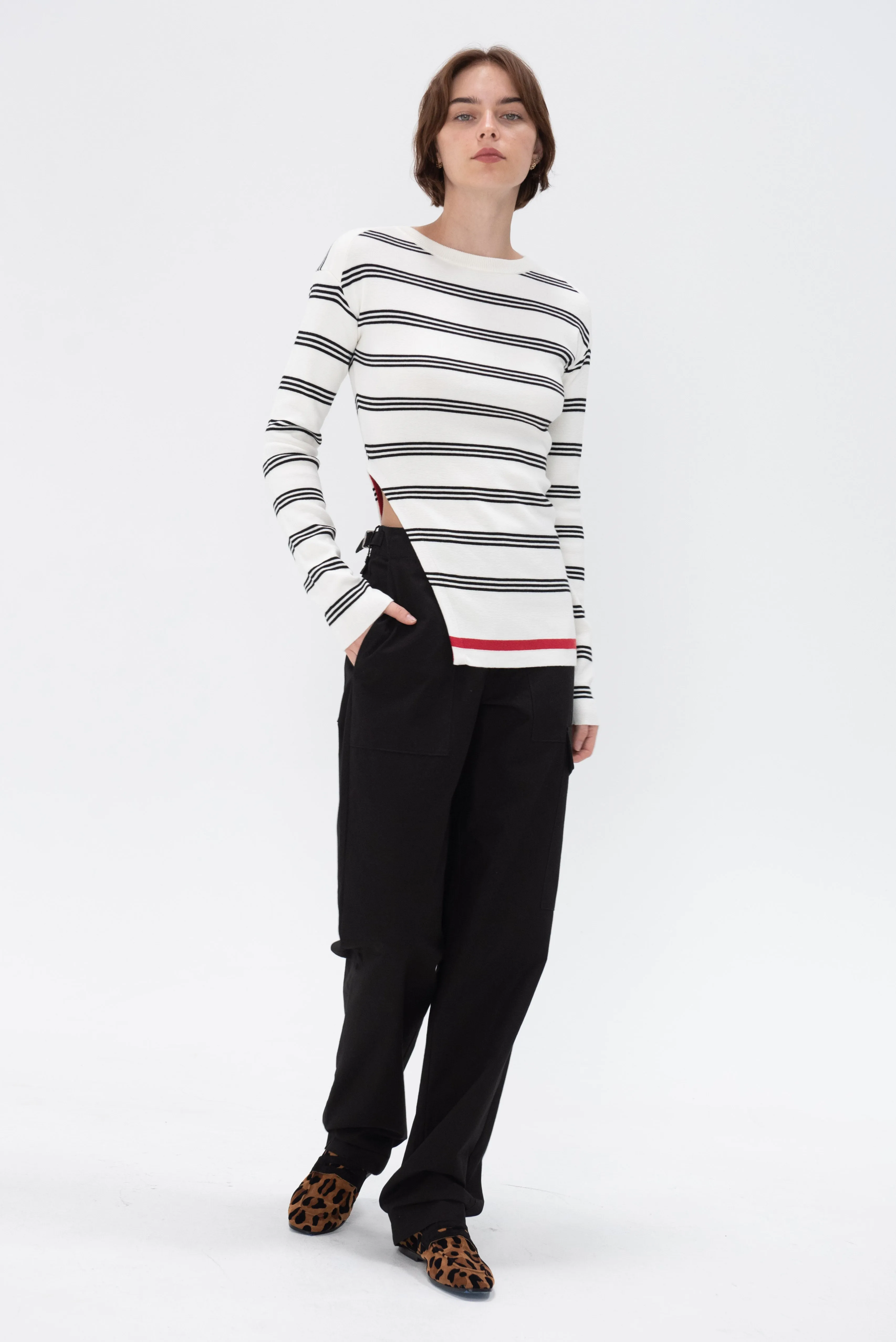 Stripe Roundneck Sweater, Alabaster