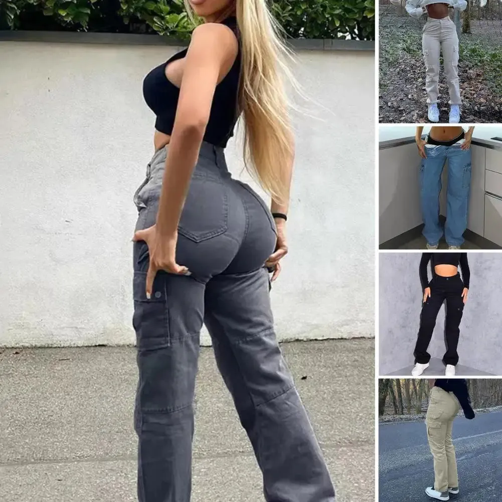 Trendy High Waist Cargo Multiple Pocket Pants