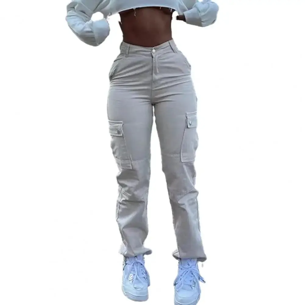 Trendy High Waist Cargo Multiple Pocket Pants