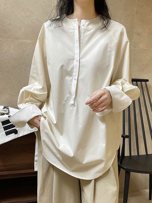 Urban Long Sleeves Loose Contrast Color Round-Neck Blouses&Shirts Tops