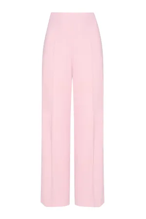 Wide Leg Trousers in Plain Pink Wool Faille - Paloma